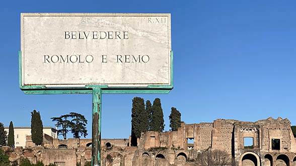 Sign for the Belvedere Romolo e Remo in Rome Italy