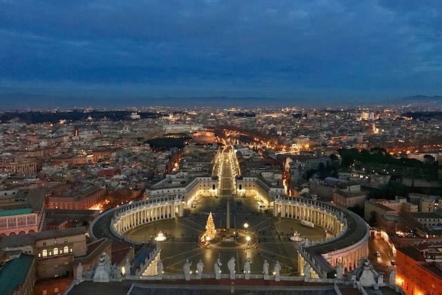 st peter's square from above, at christmas st peter's from above at christmastime