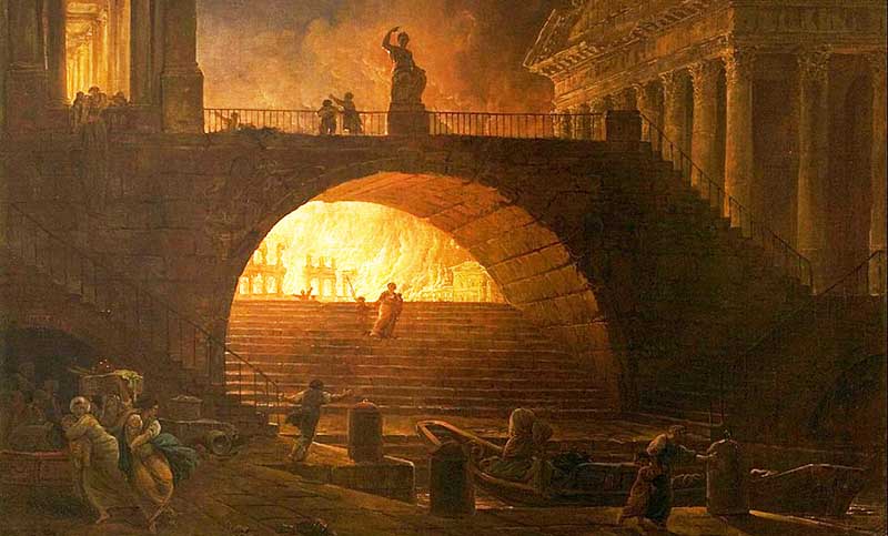 Painting of Rome burning in the year 64.
