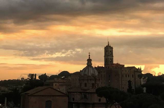 View of the Roman Forum from the rooftop bar of the Hotel Forum