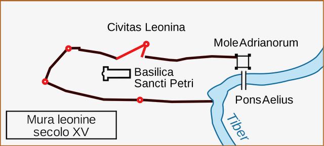 rudimentary map of the ancient leonine walls surrounding the vatican