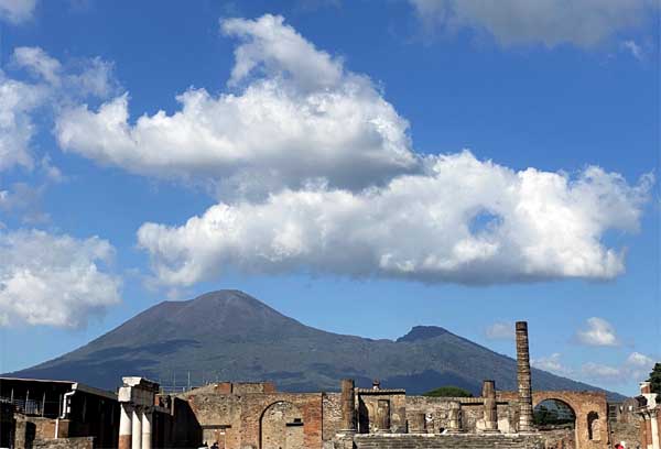 Mount Vesuvius as seen from the ancient Roman Forum of Pompeii