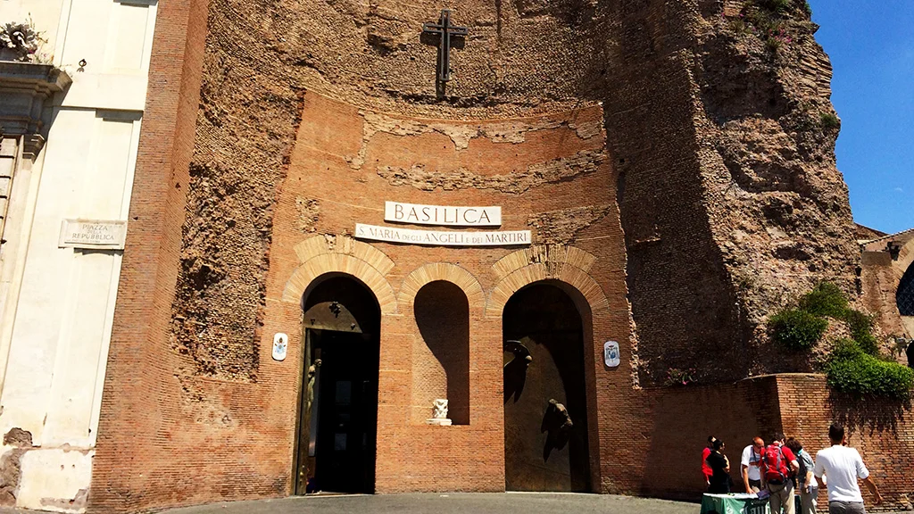 doors to basilica in ruins of baths of diocletian Rome-Basilica-di-Santa-Maria-Baths-of-Diocletian-Exterior-Wide-Romewise-EB-May-2014-Web