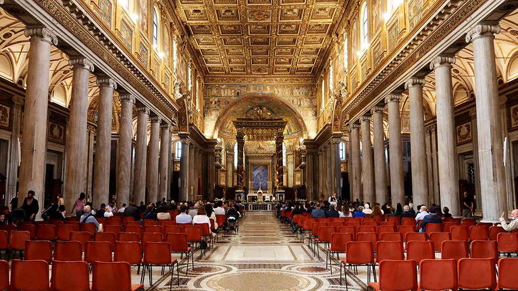 santa maria maggiore set up with chairs for mass
