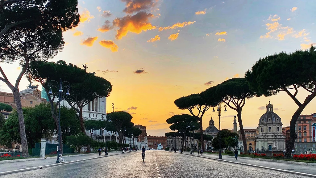 via dei fori imperiali at sunset