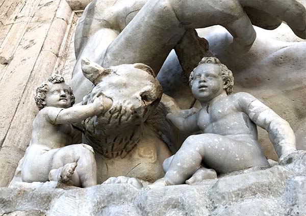 Sculpture of Romulus and Remus at Piazza del Campidoglio in Rome