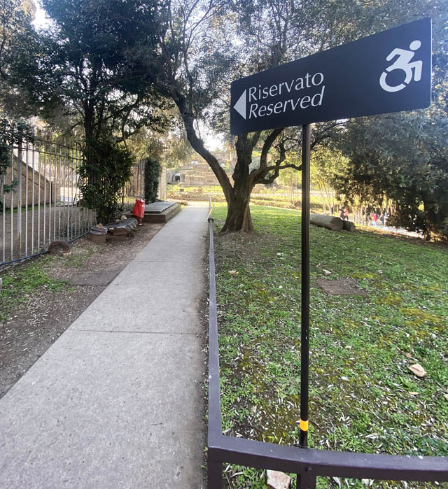 Wheelchair access sign in the Roman Forum in Rome Italy