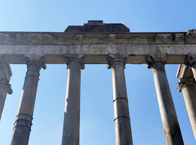 Close up view of the inscription on the Temple of Saturn Close up view of the inscription on the Temple of Saturn