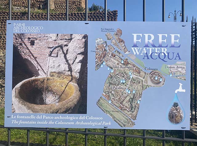 Map of water fountains in the Roman Forum in Rome