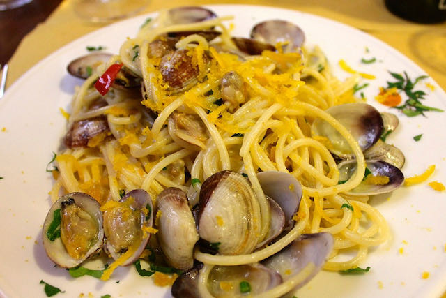 spaghetti with clams and bottarga at arancia d'oro spaghetti with clams and bottarga at arancia d'oro