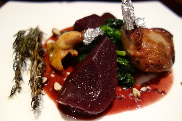 pigeon in mustard sauce with beets arcangelo