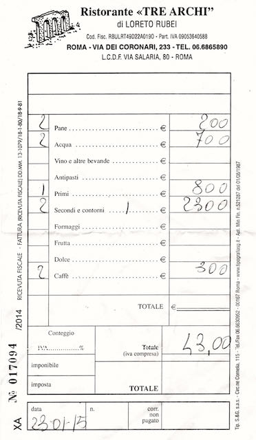 bill for cheap lunch in Rome