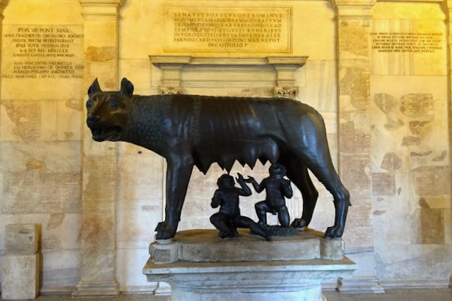 bronze she wolf of rome capitoline museums pin statue of bronze she-wolf with twins romulus and remus in the capitoline museums in rome