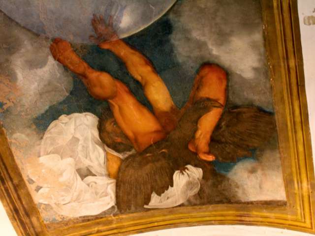 caravaggio jupiter neptune pluto ceiling painting close up