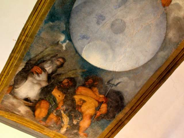 caravaggio jupiter neptune pluto ceiling painting close up