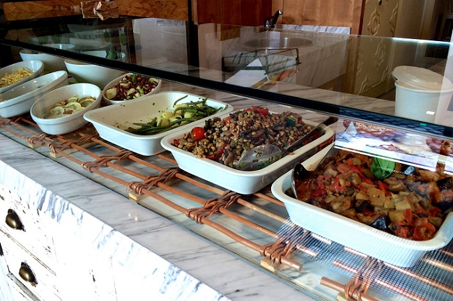 Buffet of organic cold dishes