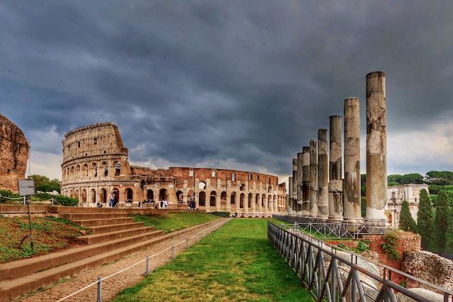 colosseum with storm clouds colosseum view from Roman Forum
