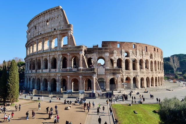 view of colosseum from temple of venus and roma view of colosseum from temple of venus and roma