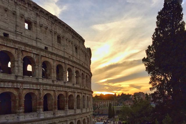 rome colosseum with sunset