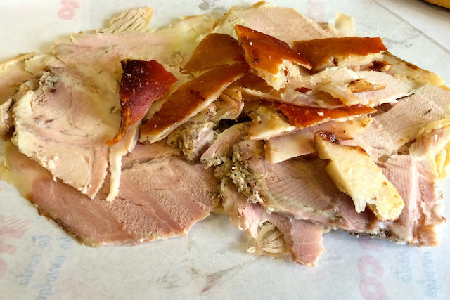 porchetta on wax paper, a very typical roman lunch