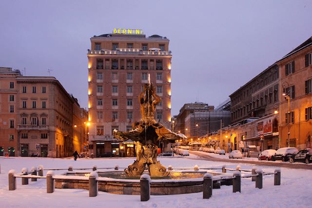 piazza Barberini February 2012 snowfall piazza Barberini in the snow