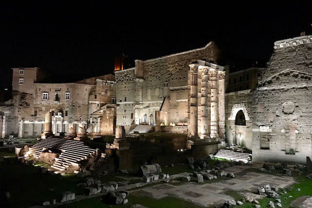 Forum of Augustus at night, part of the Roman Guy Colosseum night tour