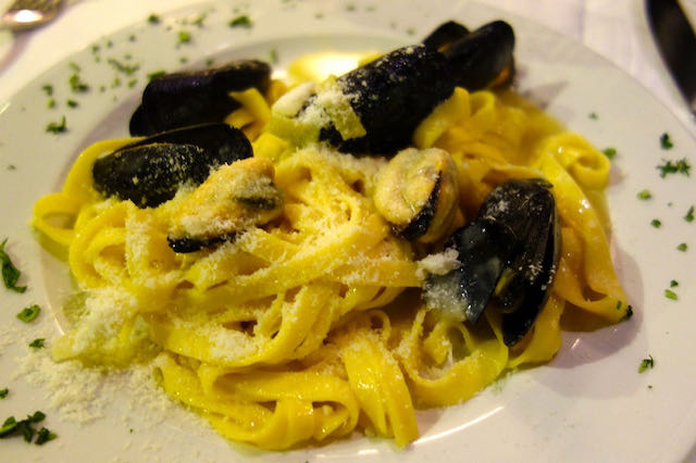 fettucine with mussels and pecorino