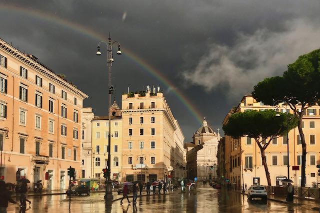 rainy day rainbow in rome