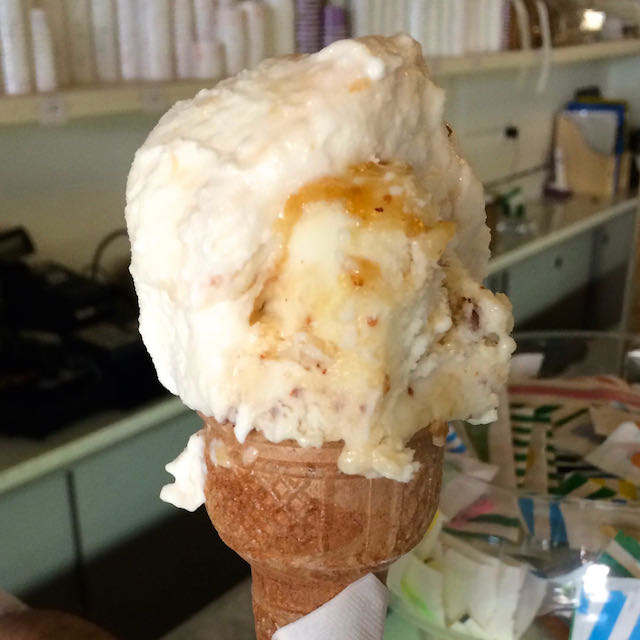 lavendar white peach gelato and fig almond gelato gelateria del teatro