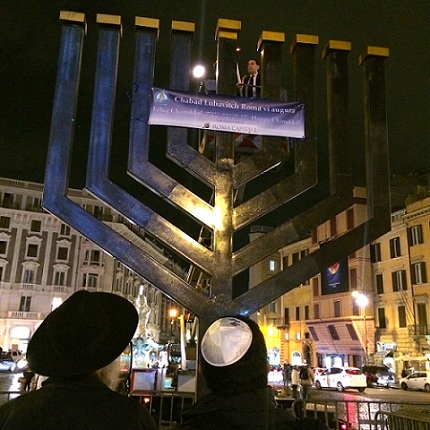 menorah on first night of Chanukah in piazza barberini