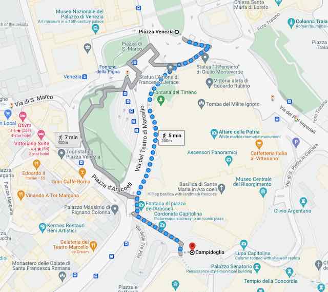 maplet showing the route from piazza venezia to the campidoglio