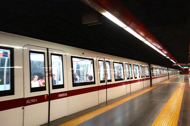 a metro train at the station in rome