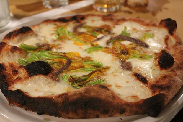 zucchini flower pizza at moma in rome
