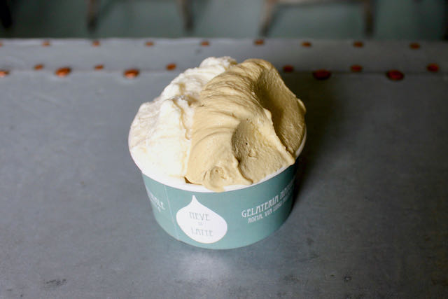 hazelnut and fior di latte gelato at Neve di Latte in Rome Neve di Latte, some of the best gelato in Rome