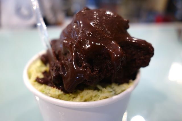 chocolate and pistachio gelato