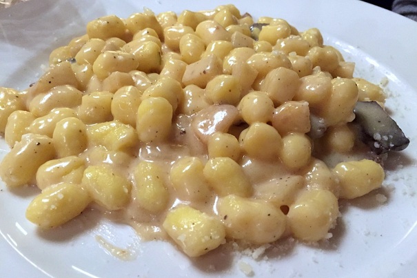 gnocchi with pecorino, pear and guanciale