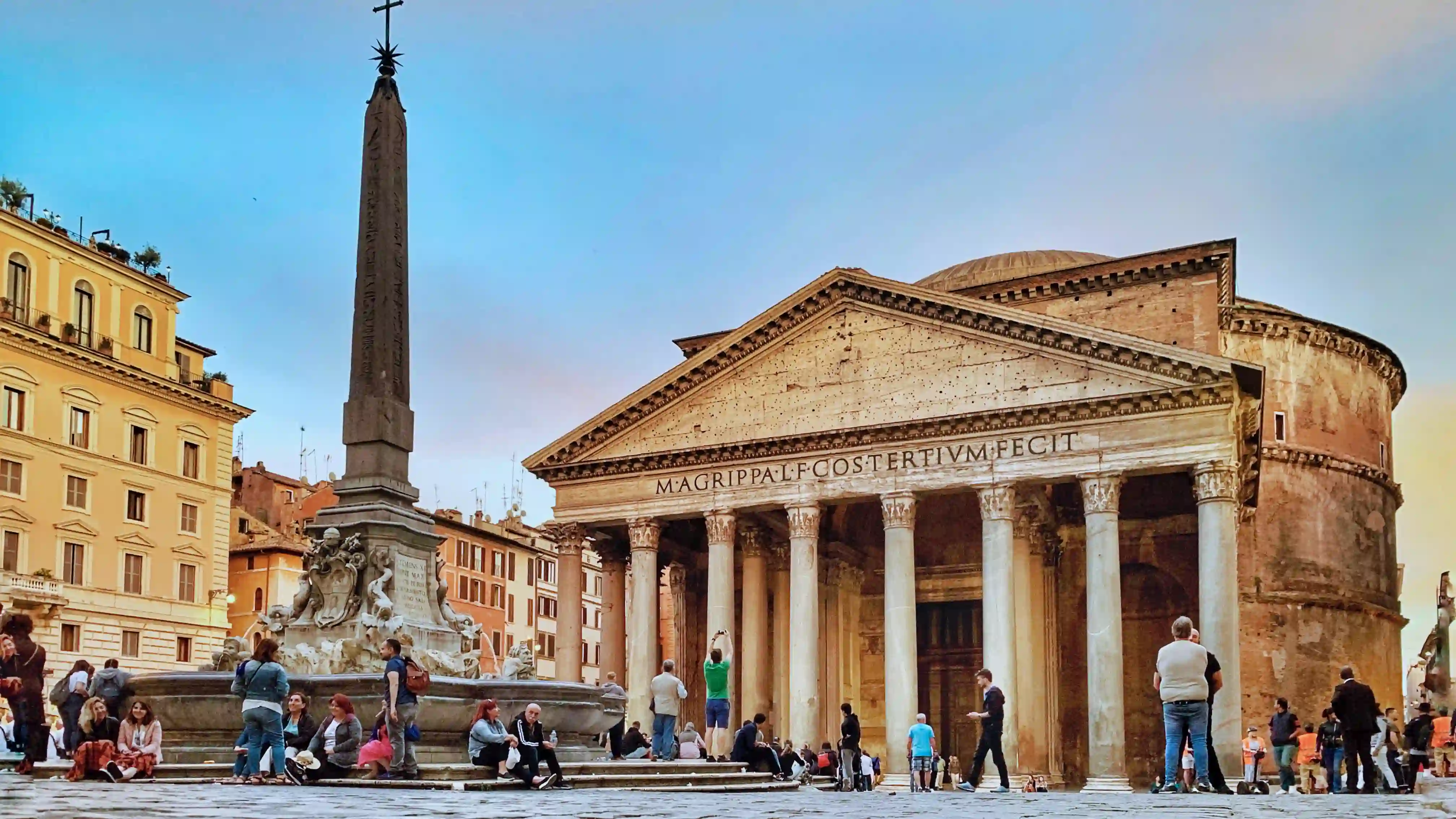 pantheon low angle with obelisk and people spring