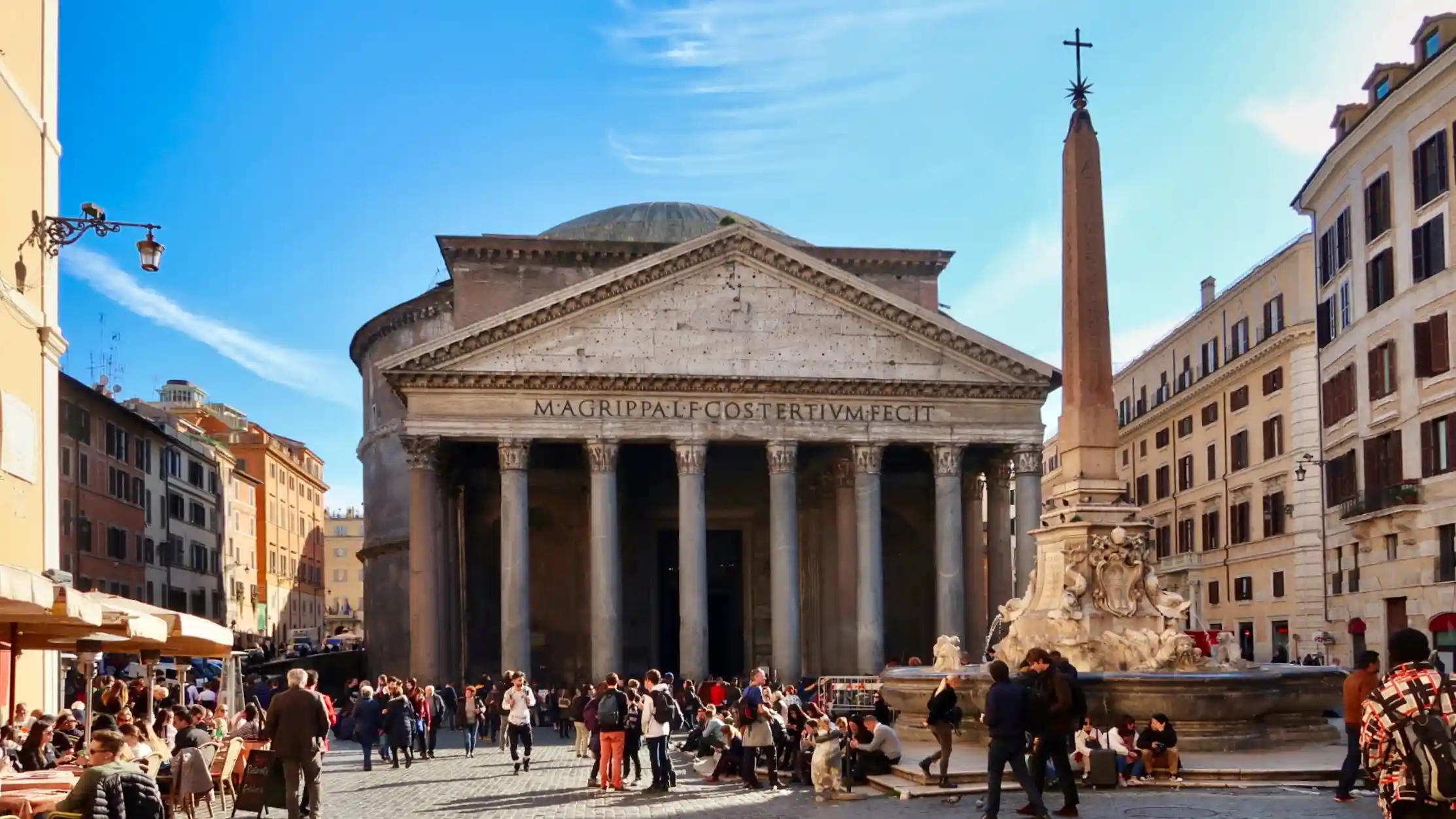 pantheon with obelisk and people winter 