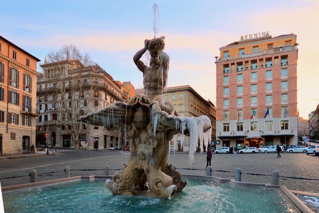 pin frozen fountain in piazza barberini icicles rome