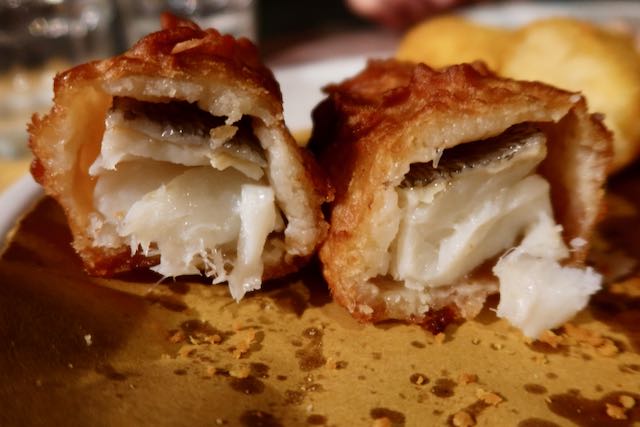 battered and fried cod at l'elementare