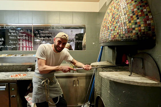 pizza in wood burning oven.