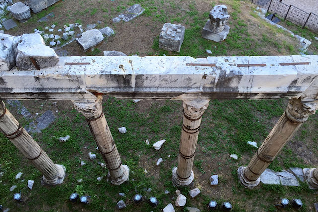 roman ruins inside the roman forum looking down into the roman forum