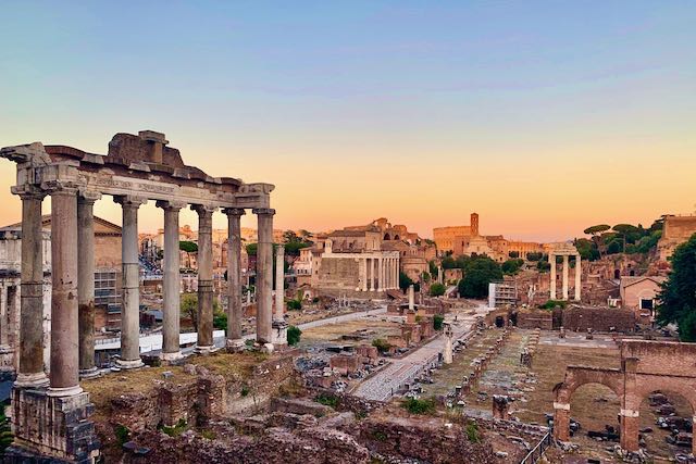 The Roman Forum in Rome at sunset The Roman Forum in Rome at sunset