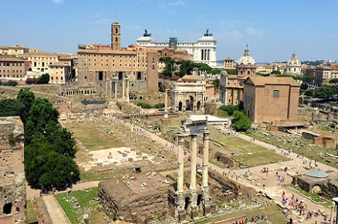 view of the roman forum from the palatine hill