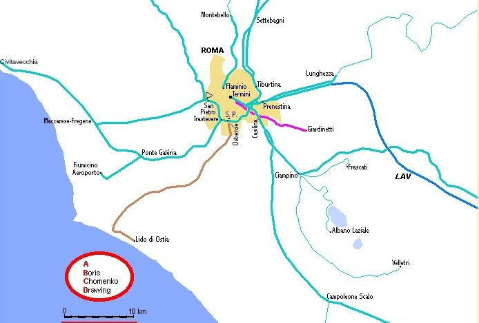 map of rome trains to fiumicino and civitavecchia