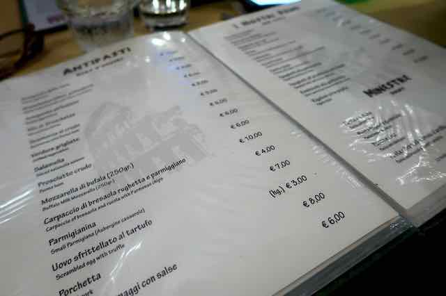 typical menu in rome