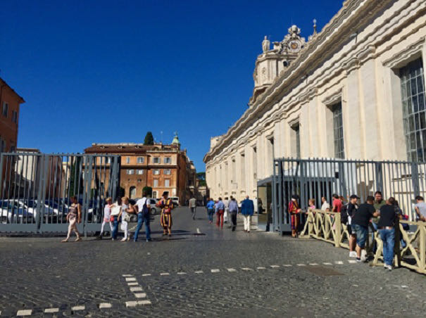 entrance to vatican necropolis guarded by the swiss guard