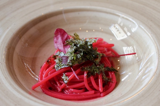 beet spaghetti with fried seaweed and caviar at secondo tradizione beet spaghetti with fried seaweed and caviar at secondo tradizione