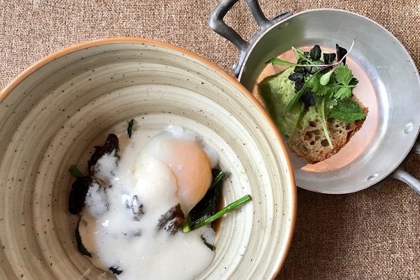 poached egg on a bed of morel mushrooms and spring asparagus at secondo tradizione poached egg on a bed of morel mushrooms and spring asparagus at secondo tradizione