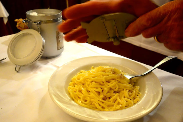 tagliatelle with white truffles at settimio in rome